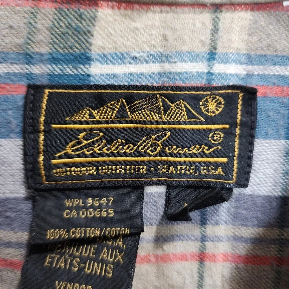 Vintage Eddie Bauer Jacket Shirt Mens Large Shacket Plaid Flannel Lined USA Made